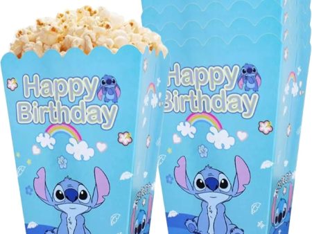 6P Popcorn Boxes Stitch, Popcorn Favor Boxes, Blue Paper Popcorn Boxes Cardboard Candy Container Paper Bags Fun for Kids Birthday Supply