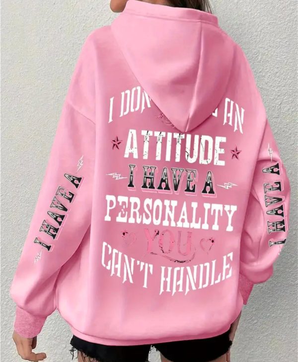 1pc Casual Polyester Hooded Sweatshirt with Slight Stretch, Long Sleeve Alphabet Print Pullover, All-Season Knit Fabric Top with Letter Pattern Design For Sale