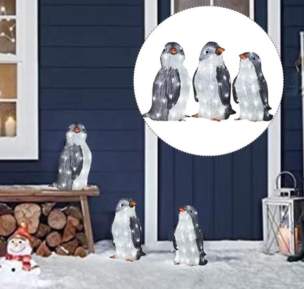 3pcs Christmas Penguin Light Up Ornaments,Christmas Penguin Acrylic Light Up Indoor Outdoor Figurine Garden Decor, with LED Mini Lights Online now