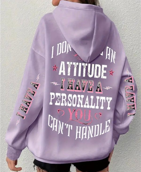 1pc Casual Polyester Hooded Sweatshirt with Slight Stretch, Long Sleeve Alphabet Print Pullover, All-Season Knit Fabric Top with Letter Pattern Design For Sale