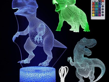 3 Pcs Dinosaur Night Light Dinosaur 3D Illusion Lamp Discount